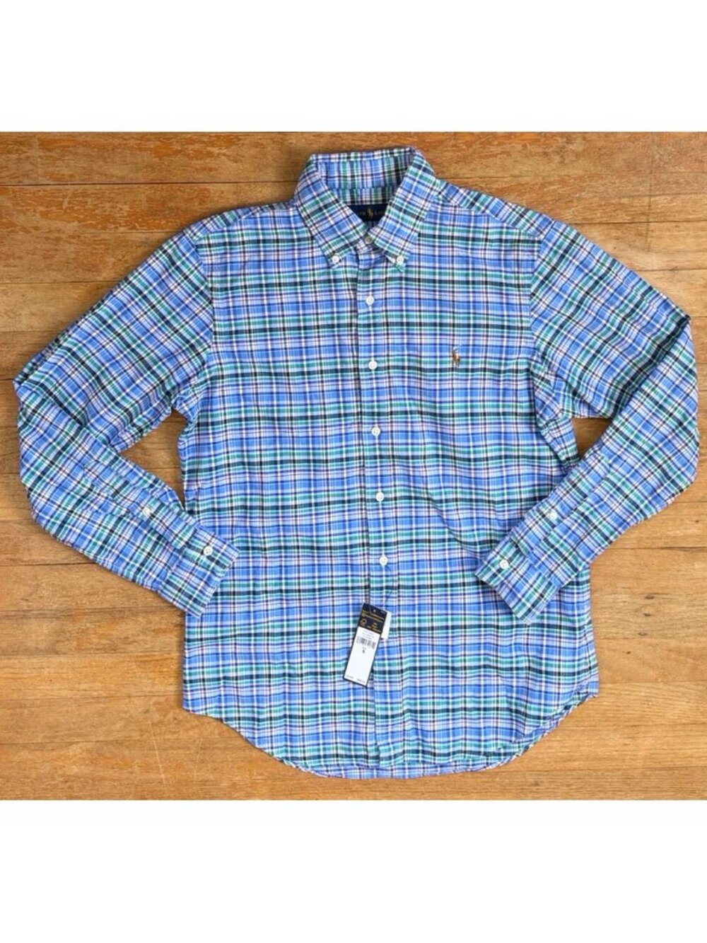 Ralph Lauren Shirt Mens Size Small NWT Blue Plaid 100% Cotton Long Sleeve
